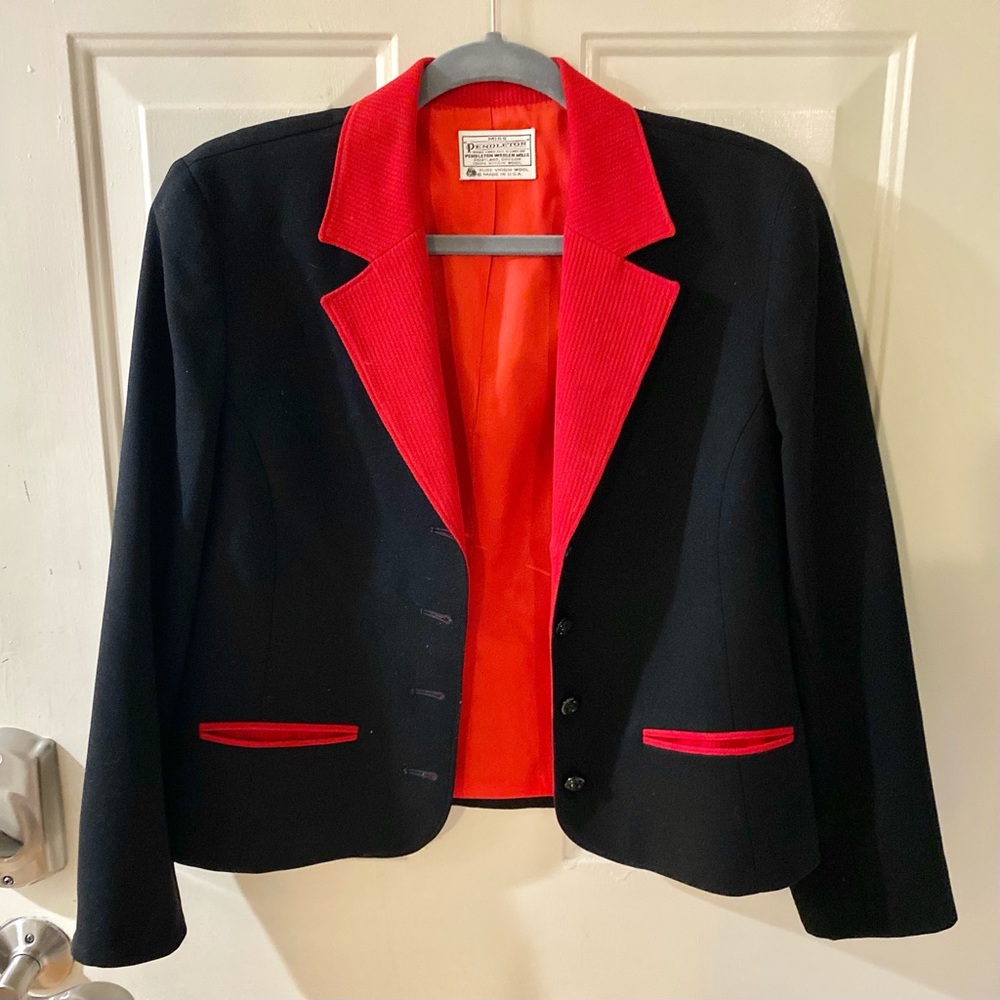 Miss Pendleton 100% Virgin Wool Black and Red Blazer